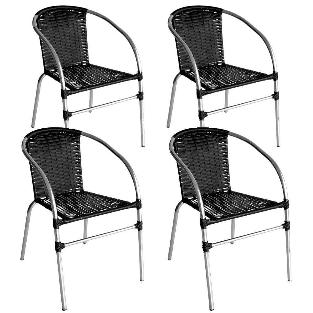 Kit 4 Cadeiras Pool Alumínio Fibra Sintética Acesse Móveis Preto