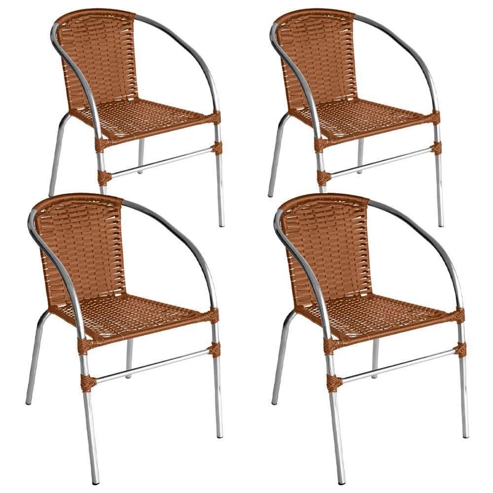 Kit 4 Cadeiras Pool Alumínio Fibra Sintética Acesse Móveis Caramelo