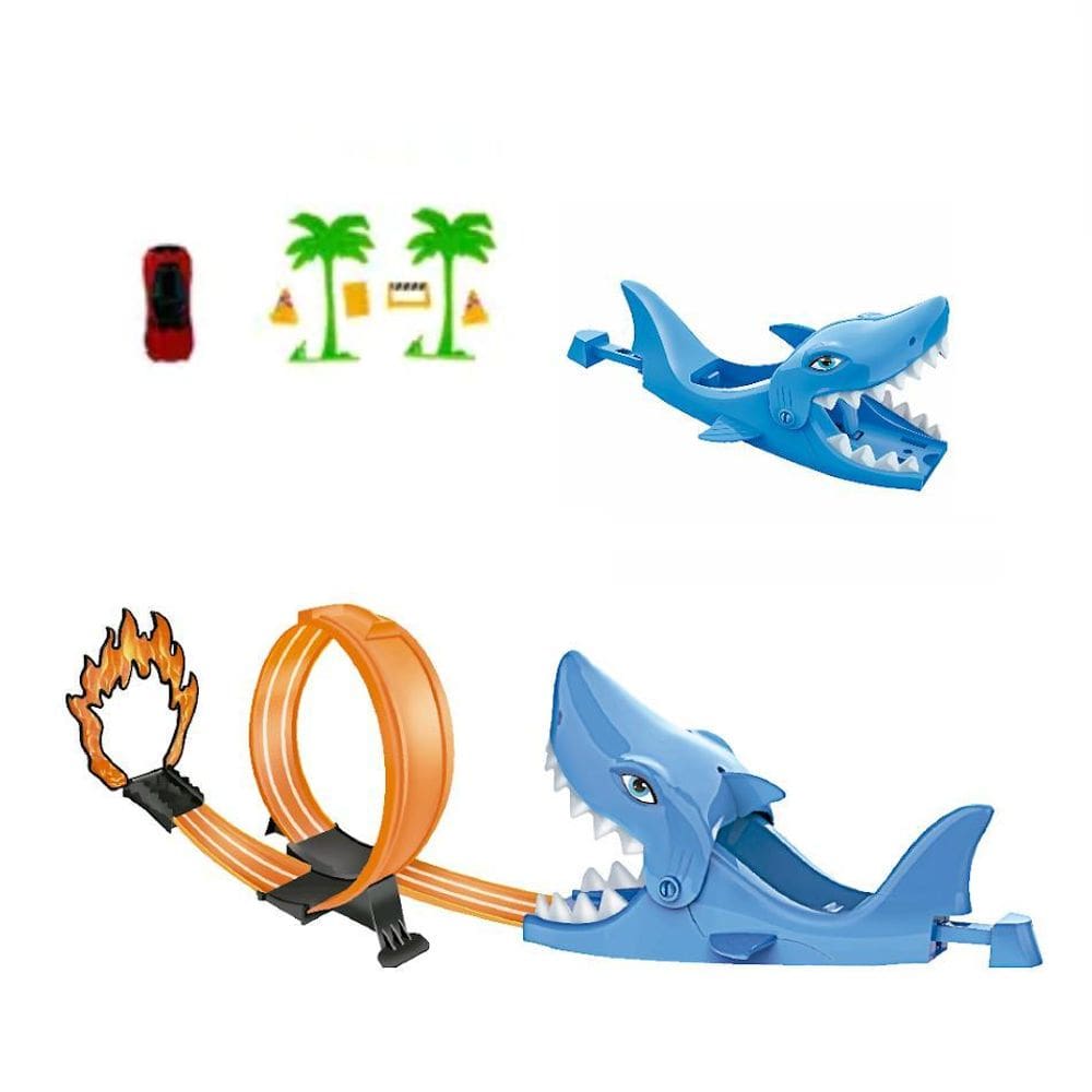 Pista Corrida Hot Well Lançador Tubarão Loop 360 Carrinho