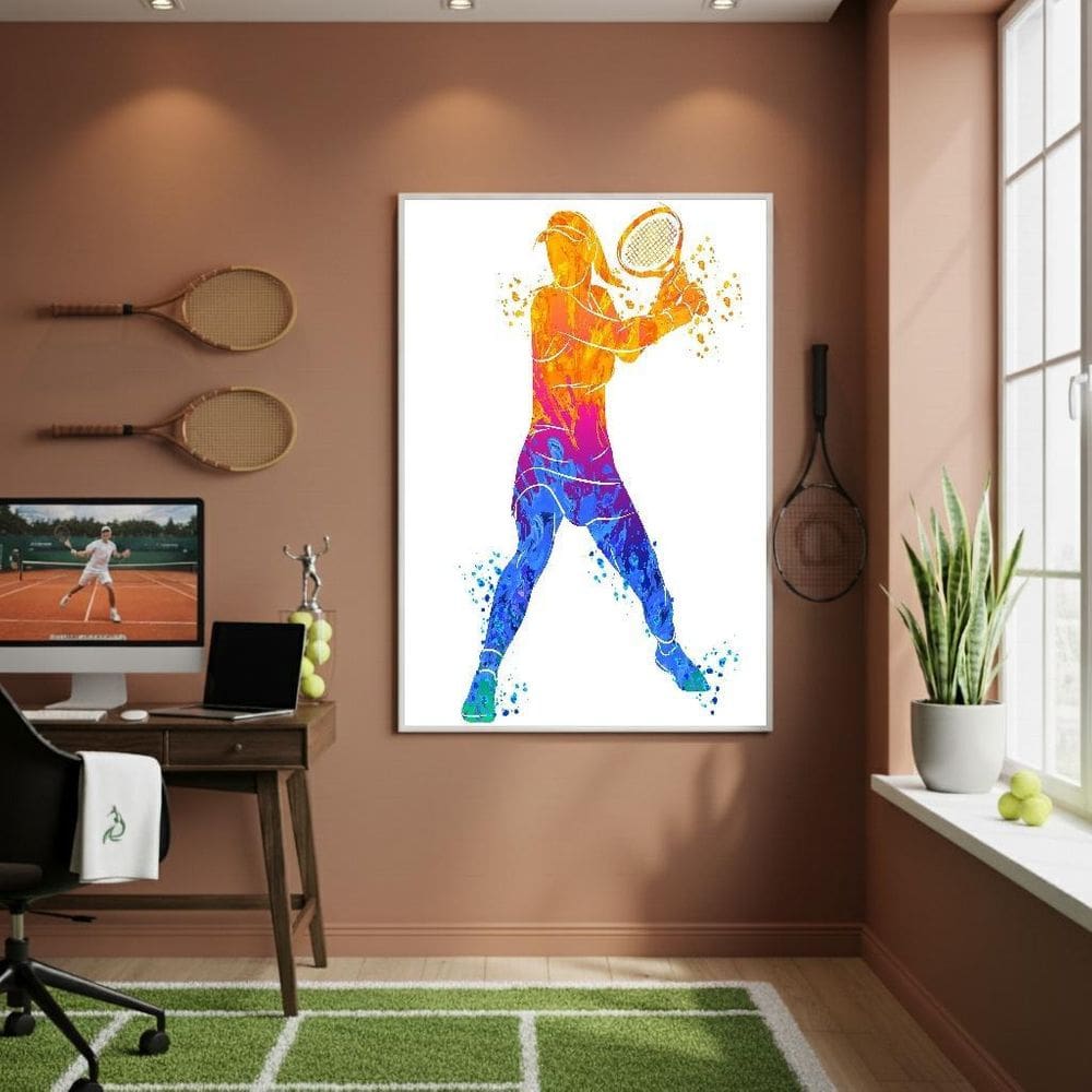 Quadro Decorativo Mulher Jogando Tênis-70X50Cm Mold Preta