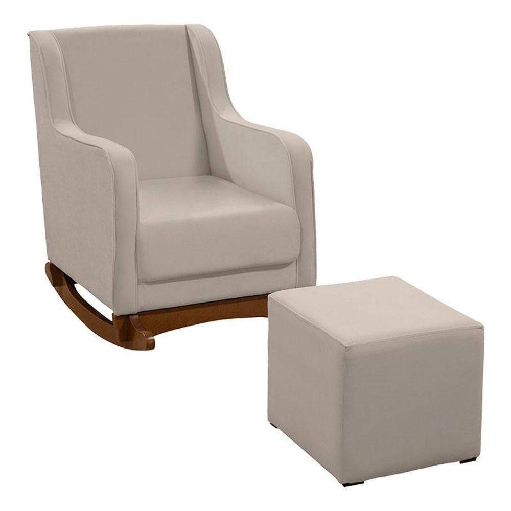 Poltrona Amamentação Aquila Plus Com Puff Veludo Off White - Fratello