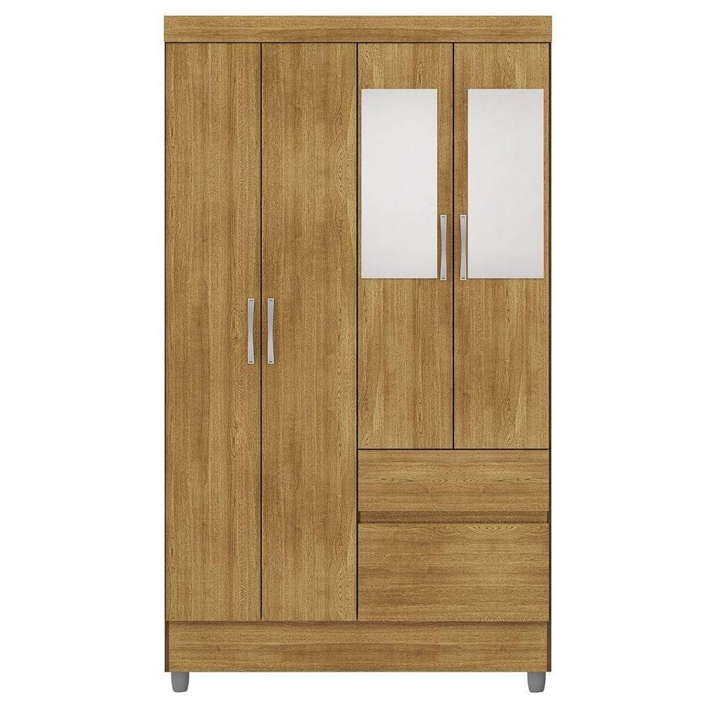 Guarda-roupa Solteiro 4 Portas 2 Gavetas Com Espelho Ideval Nature