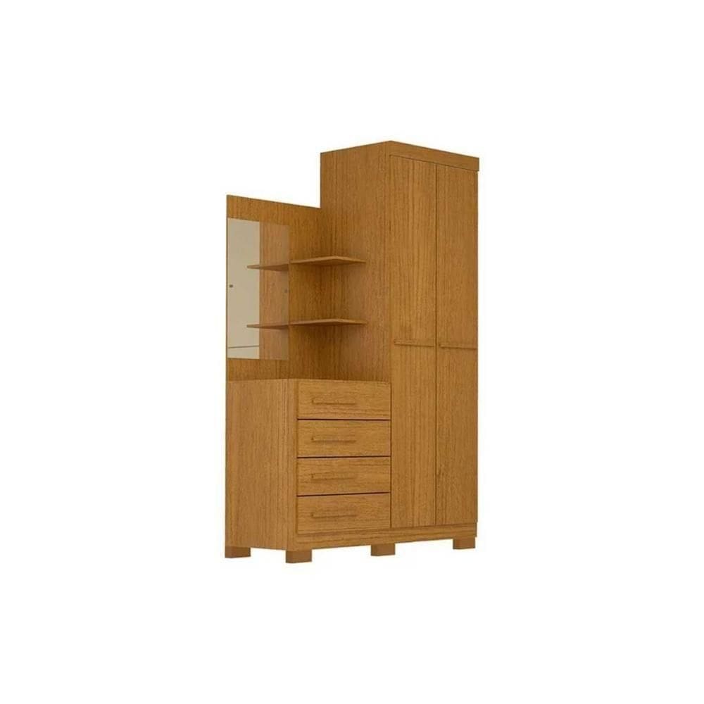 Guarda Roupa Solteiro 2 Portas E 4 Gavetas C/ 1 Espelho Melissa Cinamomo - Acp