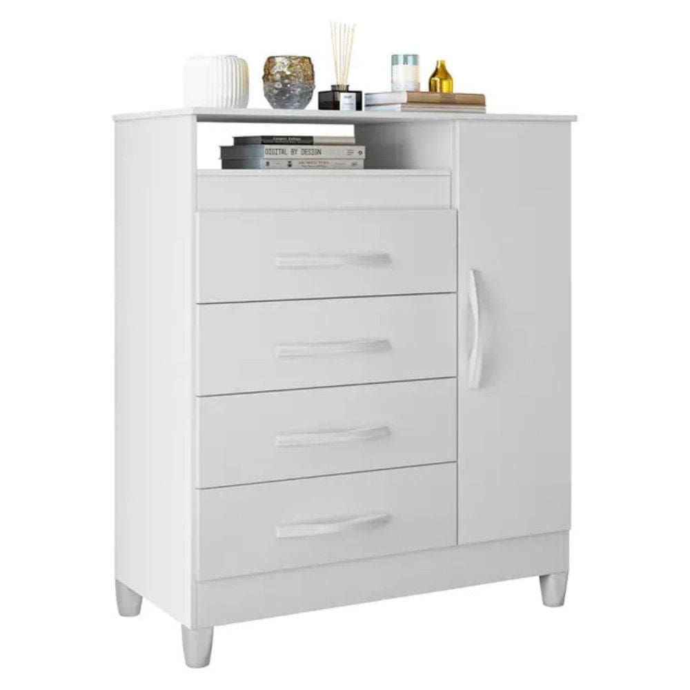 Comoda 1 Porta Bater 4 Gavetas MDP e MDF Turqueza Albatroz