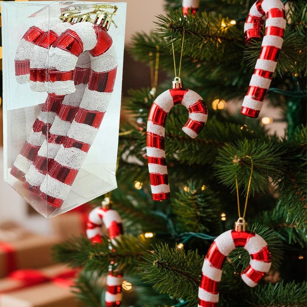 Pendente Bengala Natalina Enfeite Árvore Natal 14cm Kit 6pçs