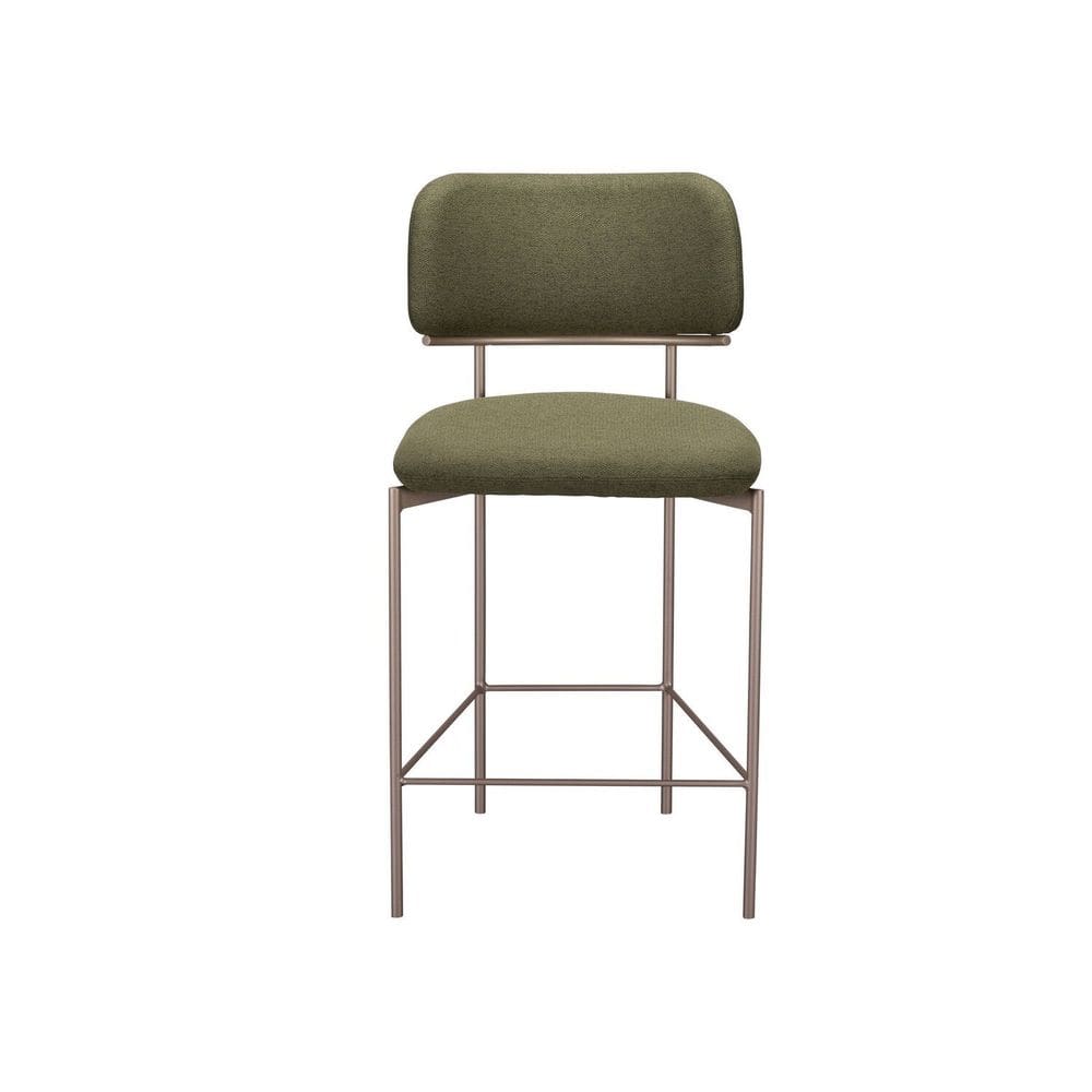 Banqueta Estofada Alta Brisa com Encosto e Apoio Pés Flora Verde/ Champagne