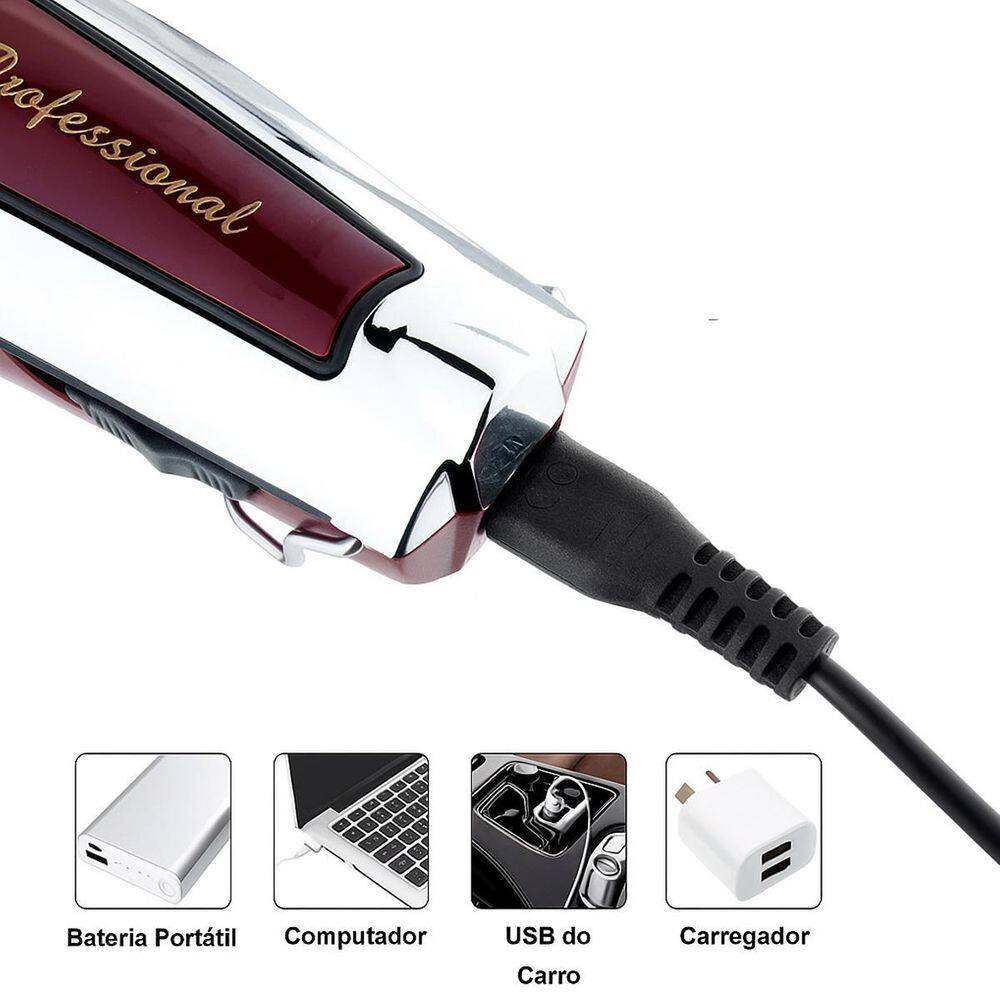 Cortador De Cabelo Kemei Usb Recarregável