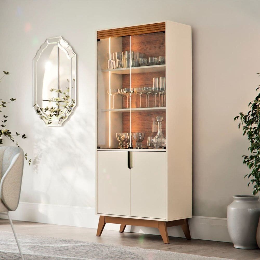Moveis para Sala de Jantar Cristaleira Paraty Off White / Canela