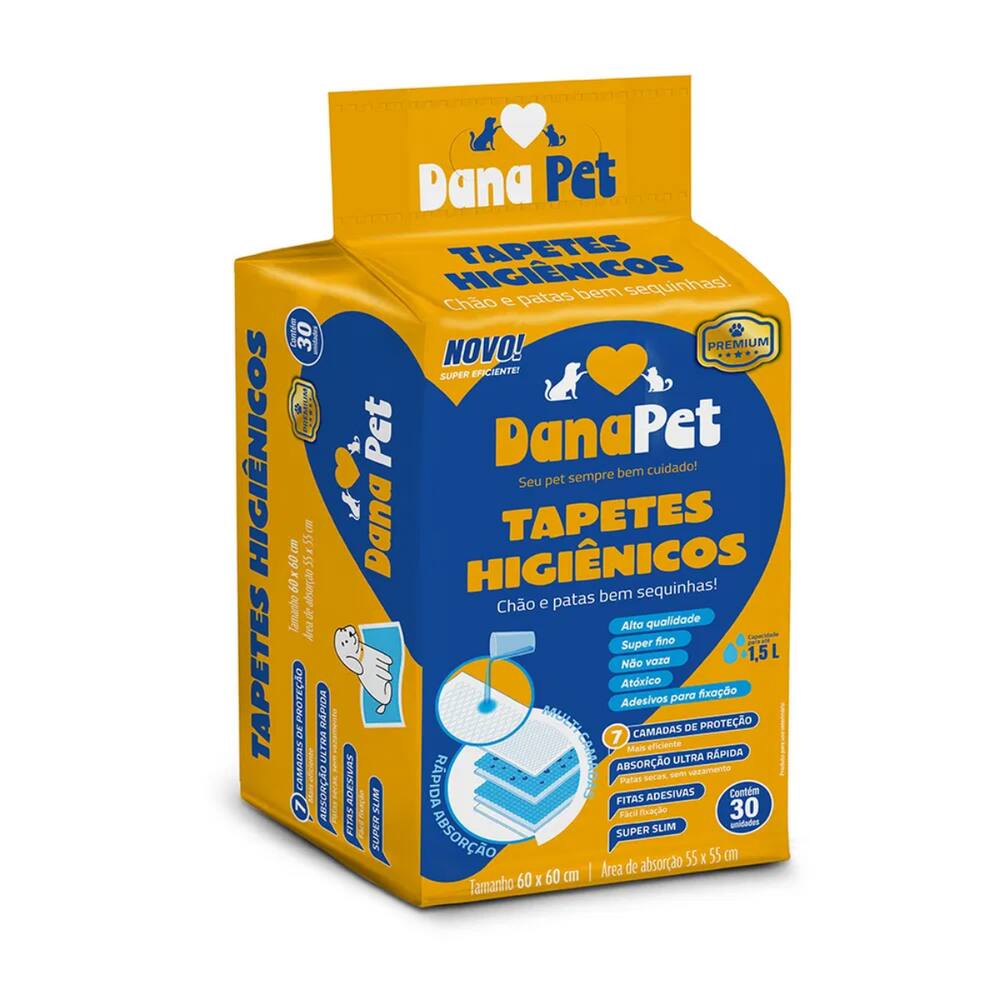 Tapete Higiênico Dana Pet Premium 60 X 60 Cm Com 30 Un