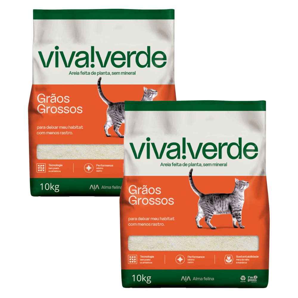 Kit Com 2 Areia Higienica Viva Verde Grãos Grossos 10kg