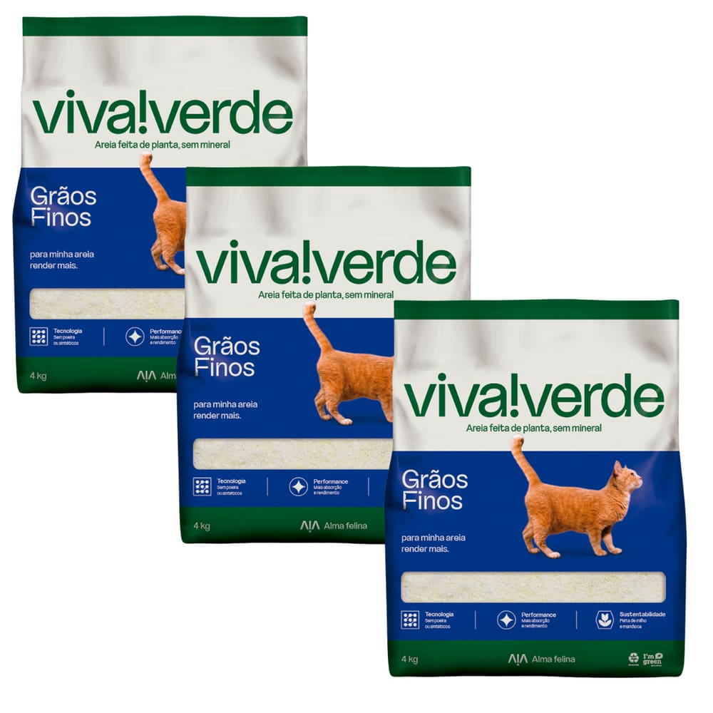 Kit Areia Viva Verde Biodegradável Grãos Finos 12 Kg Super Premium Para Gatos