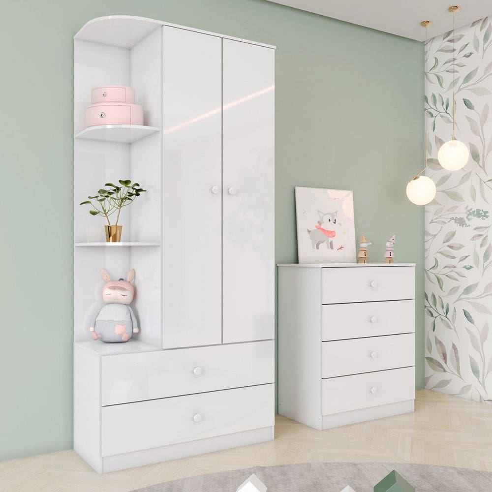 Quarto de Bebê Completo Labirinto 2 Portas 6 Gavetas Branco - Henn