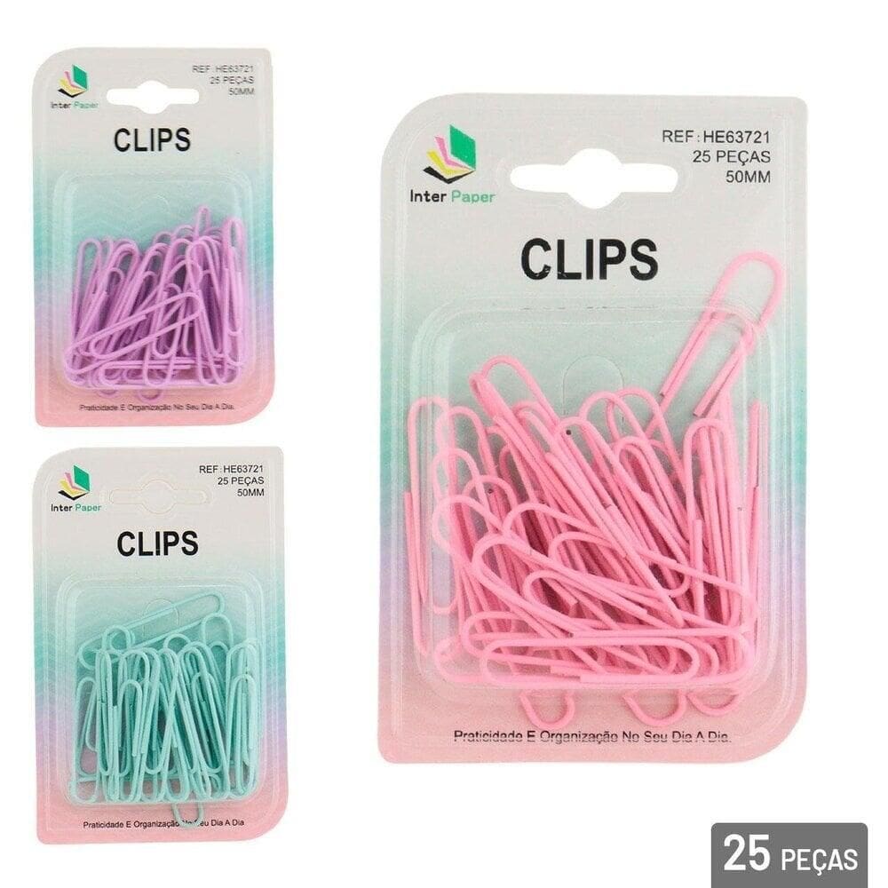 Clips de Metal 25 Peças 50mm Soft Color - Tudo em Caixa