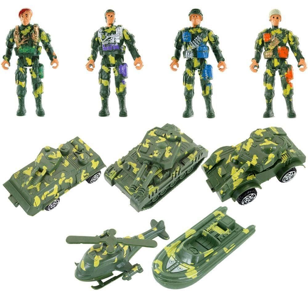 Brinquedos Miniaturas Militares Bonecos Veículos 9 Peças