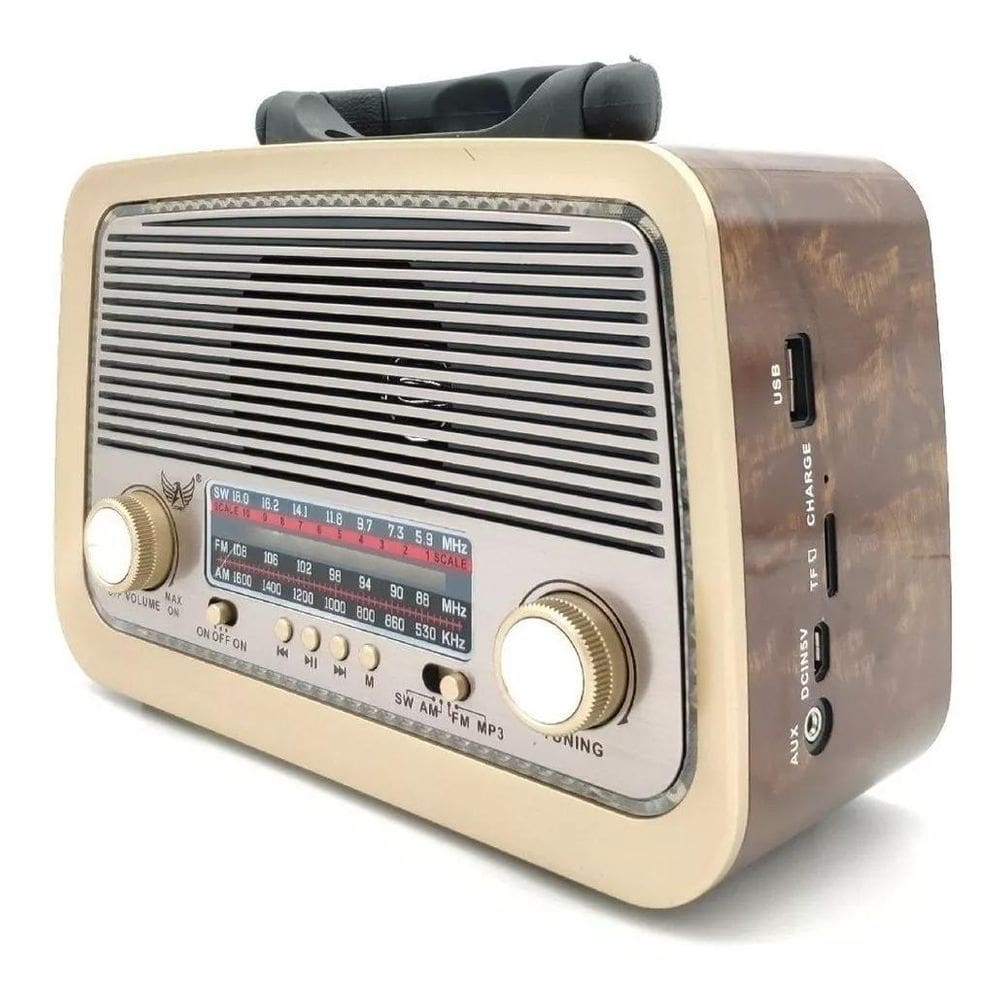 Rádio Retrô Vintage Am Fm Sw Mp3 Com Lanterna Recarregável