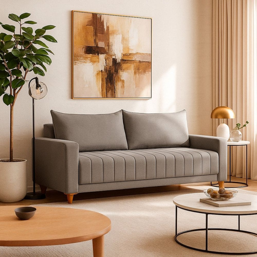 Sofá Fixo para Sala Living 198cm Roma Cinza Escuro