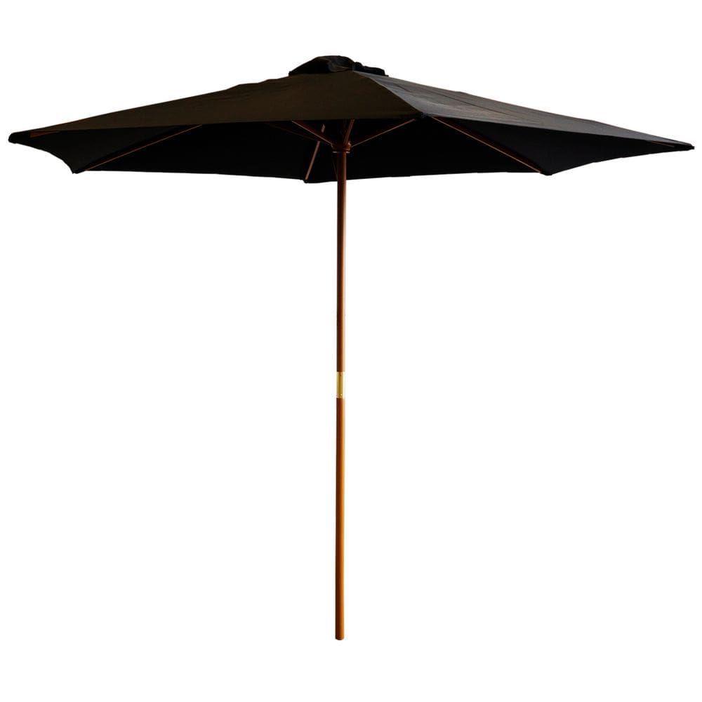 Ombrelone Central de Madeira 2,00 metros Redondo Preto Guarda Sol Piscina Importway Iwobcm-200 Pt