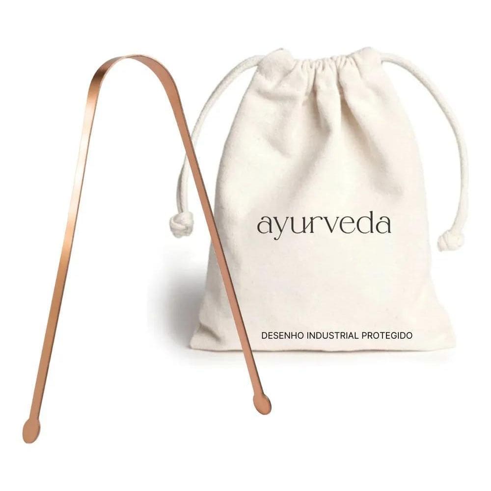 Raspador De Lingua Cobre Saquinho Algodao Ayurveda Desenho E