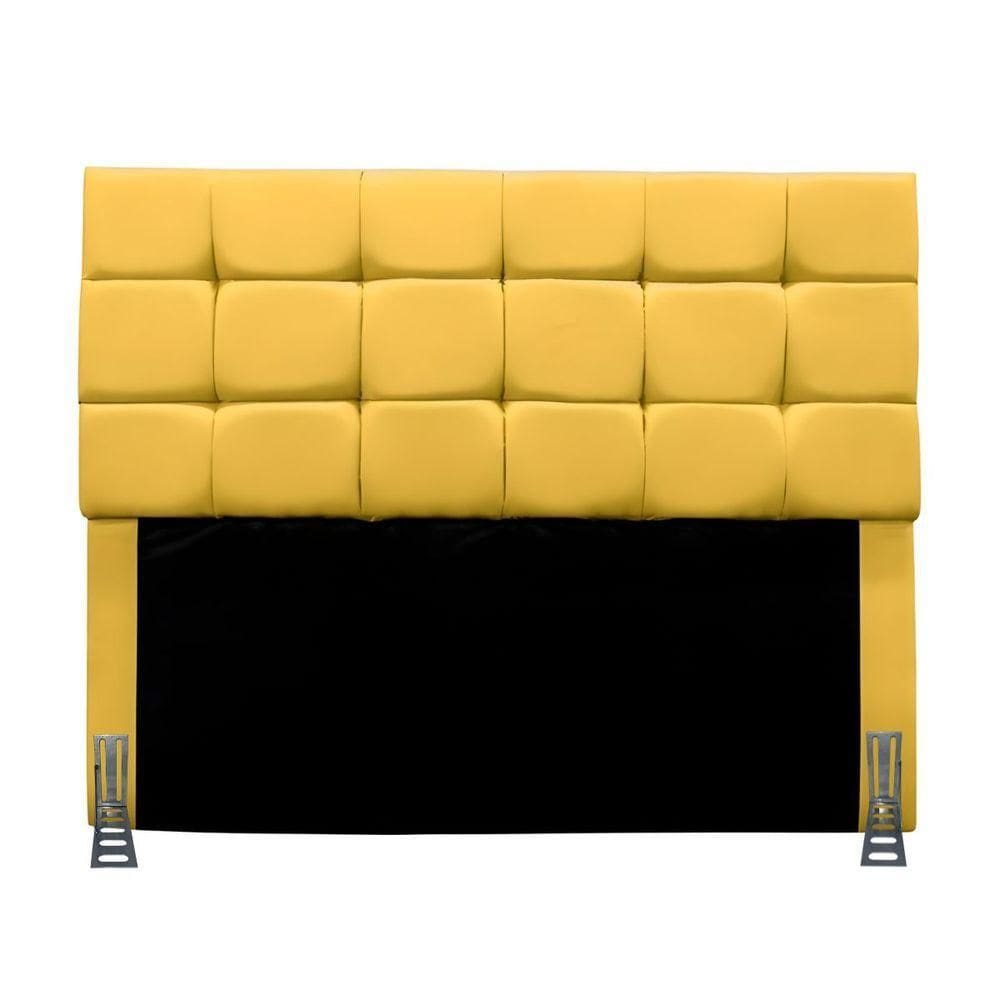 Cabeceira King 195 Cm Estofada Larissa Em Suede Com Frame Amarelo