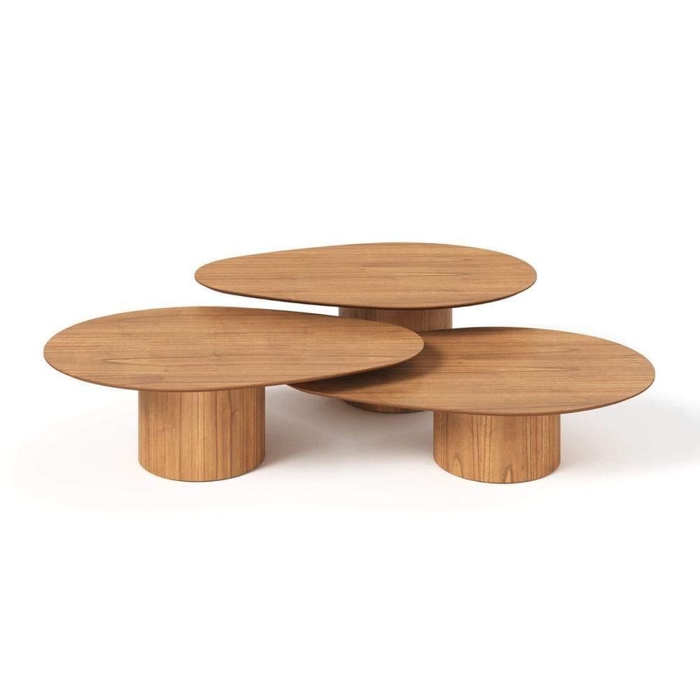 Conjunto Mesa De Centro Orgânica Stone Em Madeira