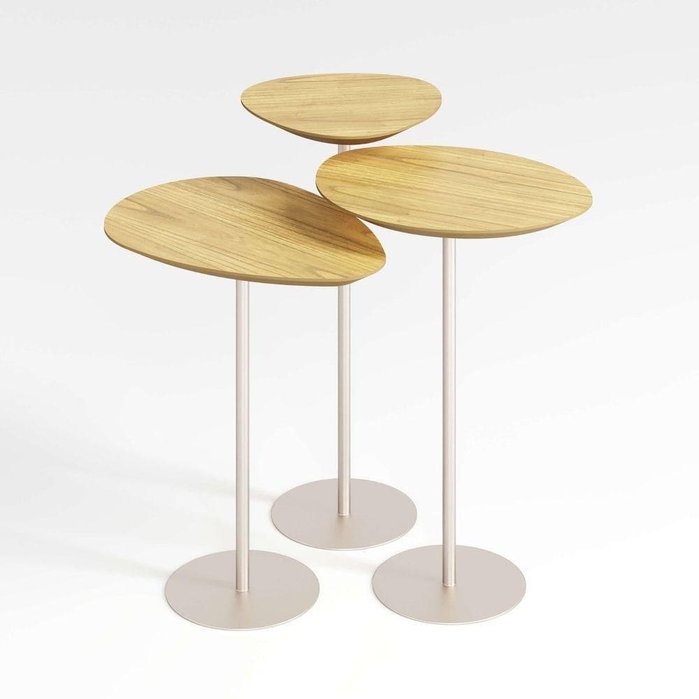 Conjunto De 3 Mesas Laterais Orgânicas Kaleo Base Champanhe Tampo Damasco