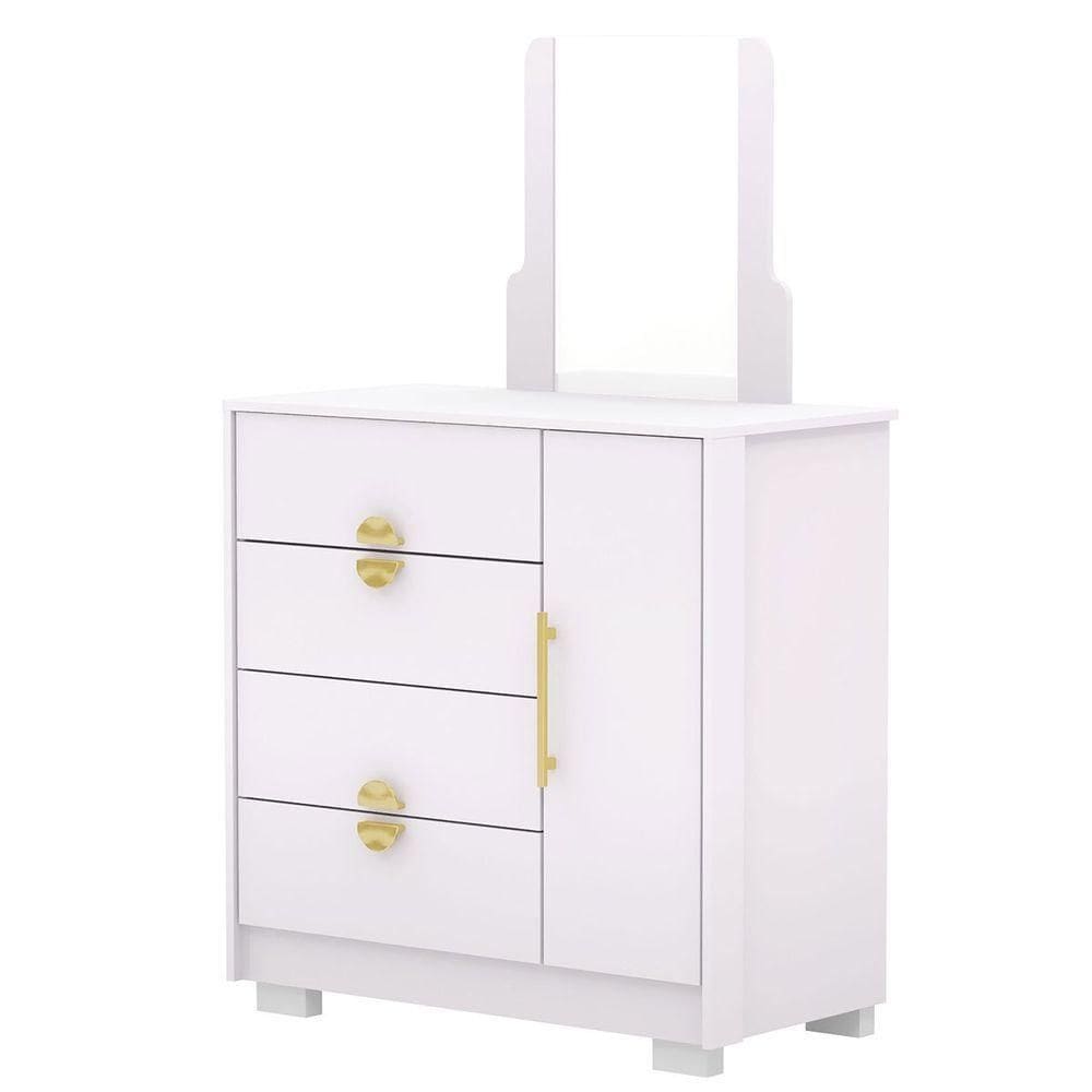 Cômoda Sapateira 4 Gavetas Com Espelho Clarabella Branco-camarim