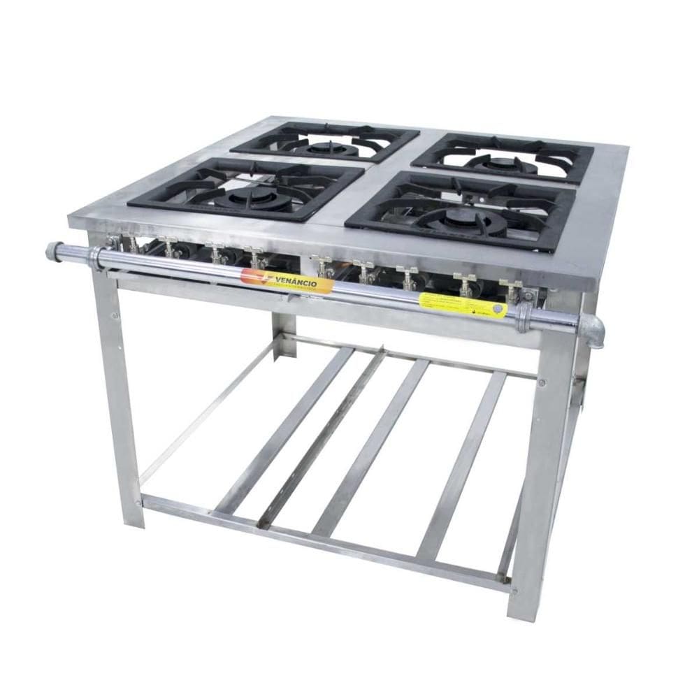 Fogão a Gás Industrial Maxi 4 Queimadores 2 duplos e 2 simples Inox MI4 - Venâncio