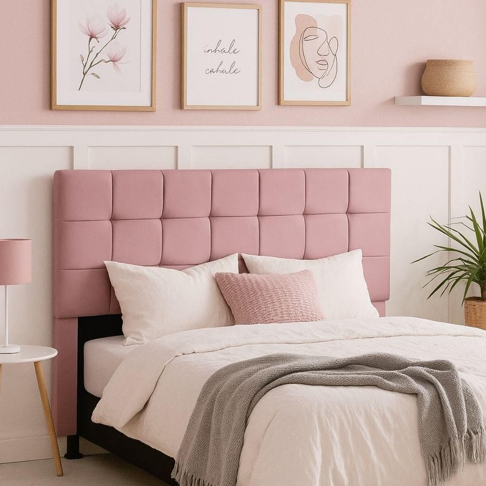 Cabeceira Cama De Queen 160 Cm Naiara Em Suede Com Frame Rosa
