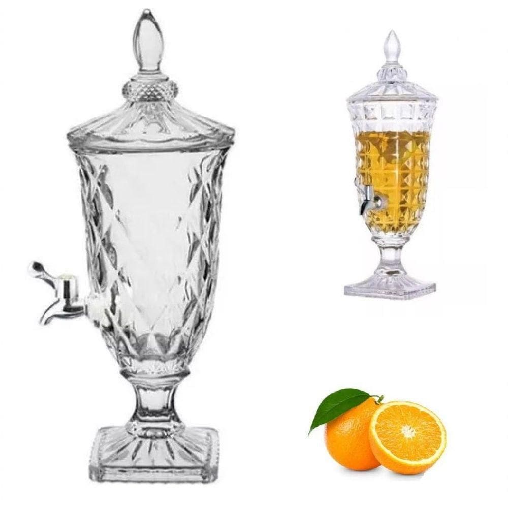 Suqueira De Cristal Dispenser De Bebidas Vidro 2 Litros Com Torneira Luxo Vintage Festa Casamento