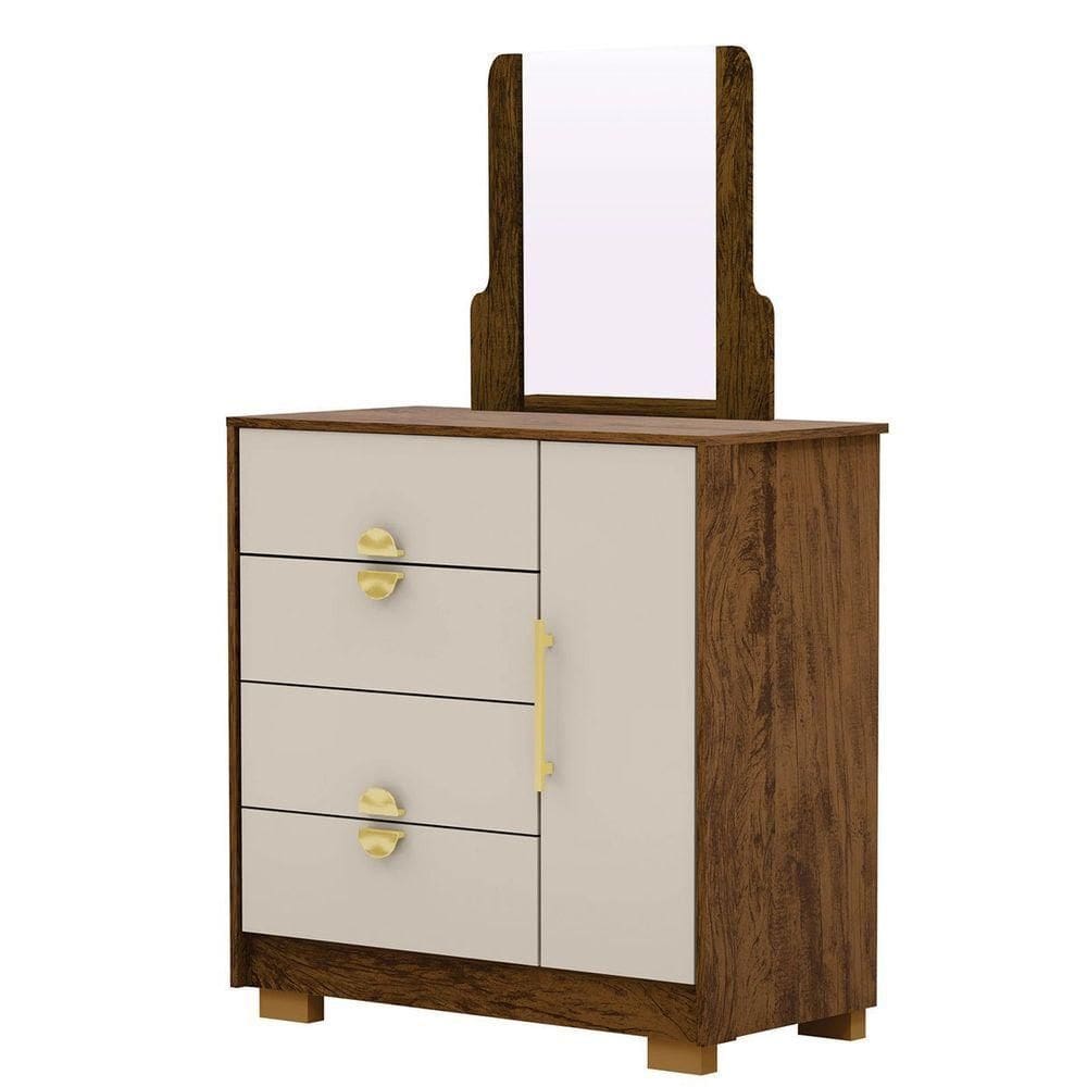 Cômoda Sapateira 4 Gavetas Com Espelho Clarabella Imbuia Fendi