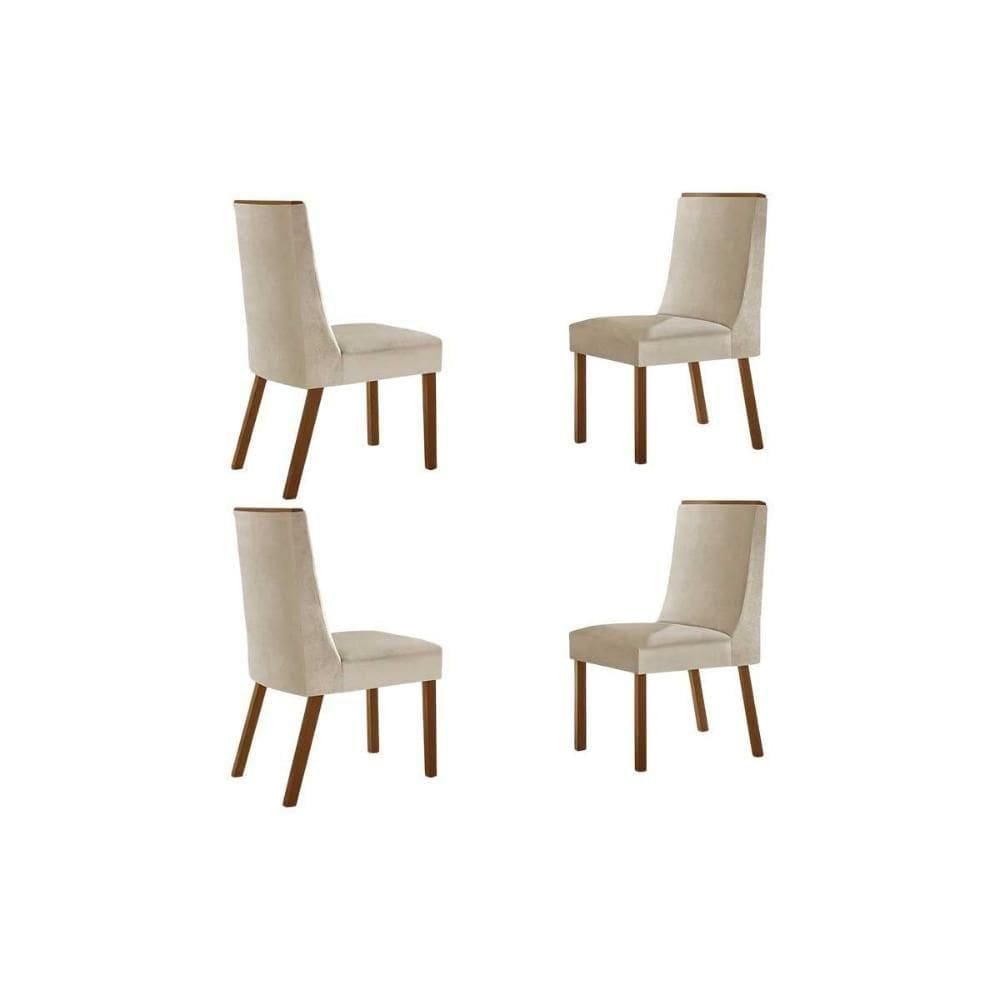 Cadeira Sala De Jantar Dakota Kit 4 Un Madeira Capuccino-suede Creme - Rufato