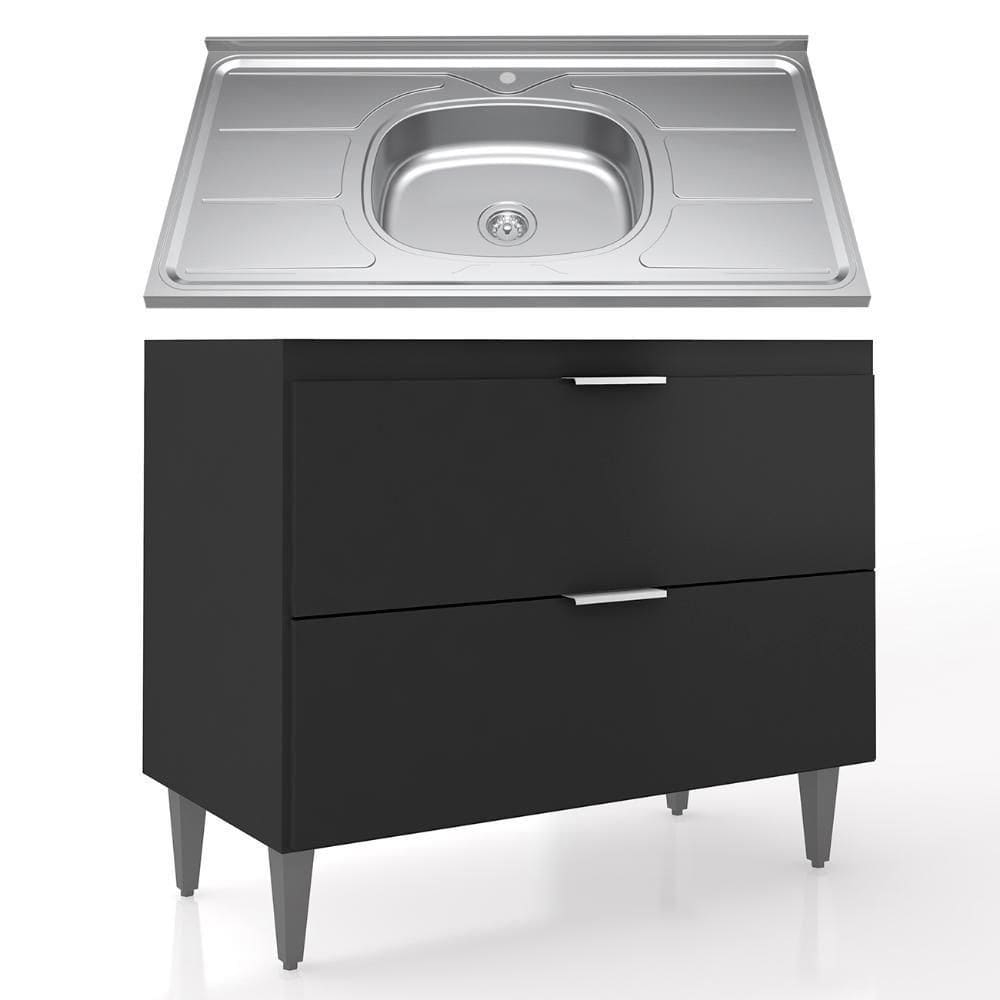 Balcão De Cozinha Com Pia Inox 100cm Pérola Z34 Preto - Mpozenato