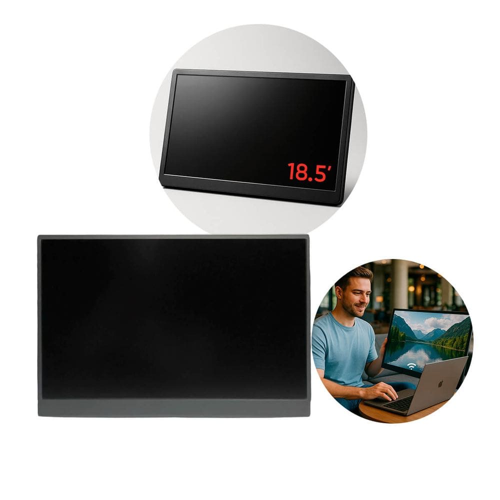Monitor portátil 18,5 full hd com conexão wireless, tela ampla, design leve e compatibilidade com notebooks, smartphones e consoles multimídia