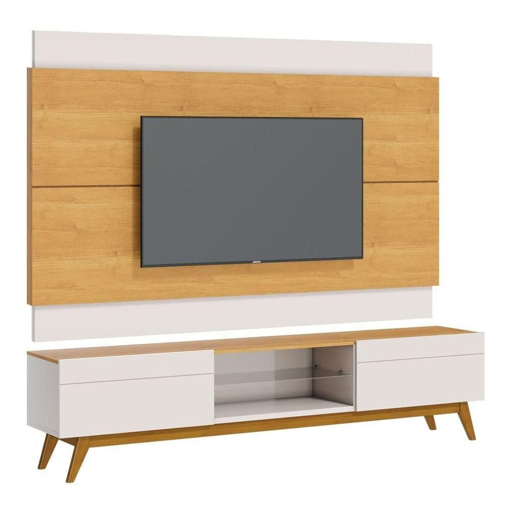 Rack Com Painel Classic 2g 2.2 Com Led Nature Com Off White - Imcal Móveis