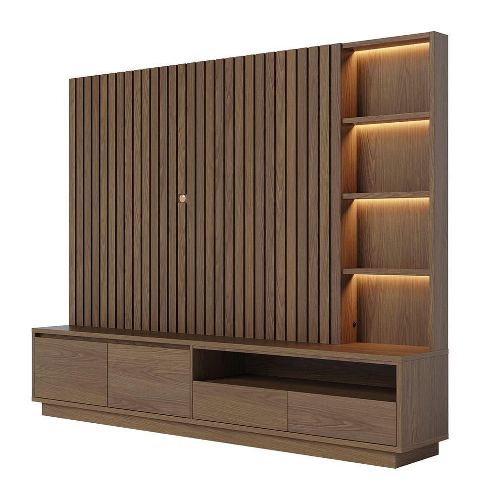 Estante De Tv 82 Polegadas 240cm Com Led Leme C04 - D`rossi Amendoa