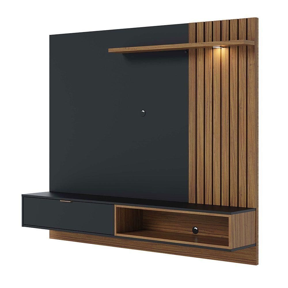 Painel Tv 65 Pol 180cm Bancada Suspensa Zurique C04 - D`rossi Preto Fosco E Noce Milano