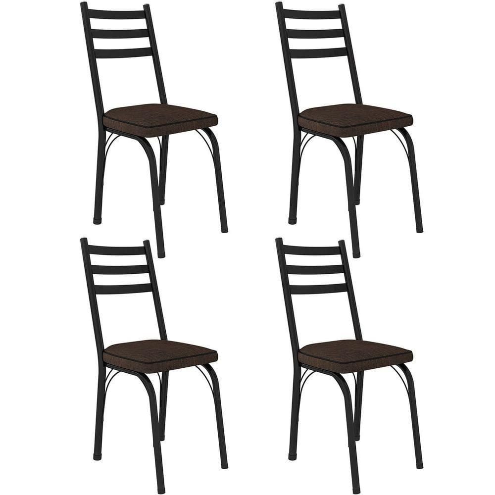 Kit 4 Cadeiras Para Cozinha Tubular D-13 Nara De Aço Preto/imbuia