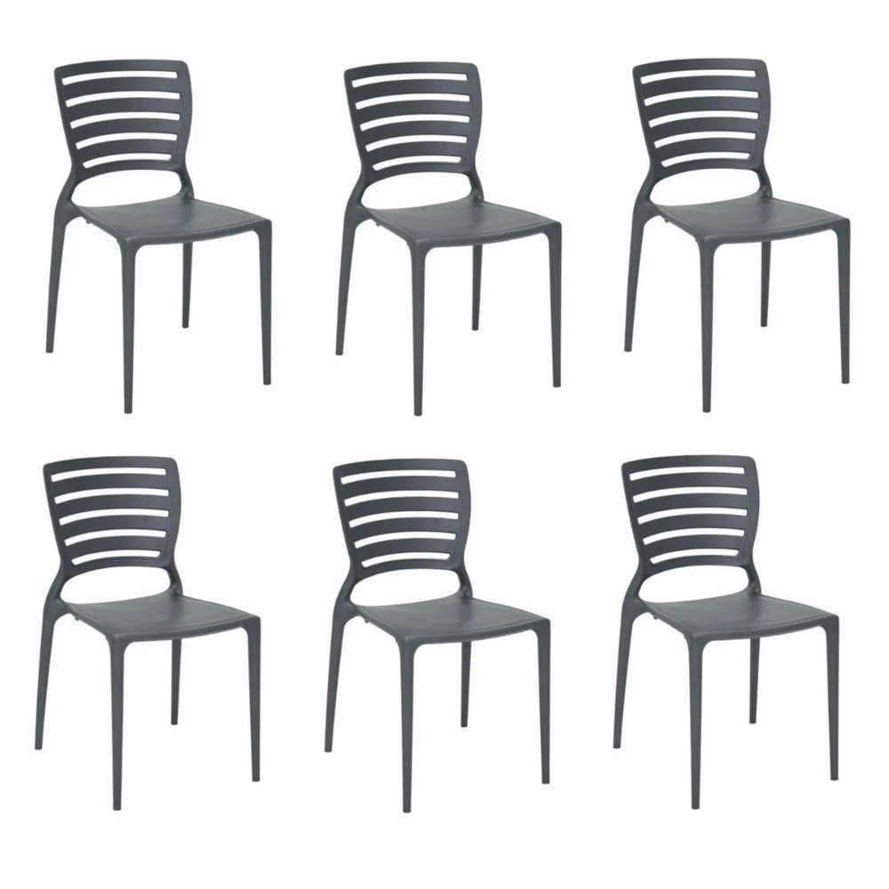Kit 6 Cadeiras Sofia Grafite Tramontina Encosto Vazado Horizontal 92237/007