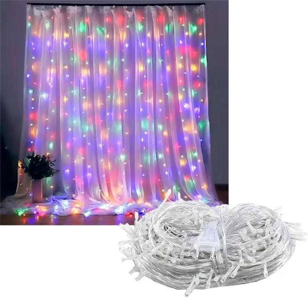 Cortina Pisca De Natal 320 Lâmpadas Leds Colorido 3x3m 220v