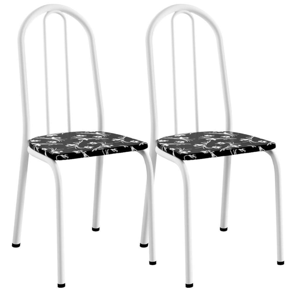 Kit 02 Cadeiras Tubular America 050 Branco Assento Preto Flor Artef Preto Flor