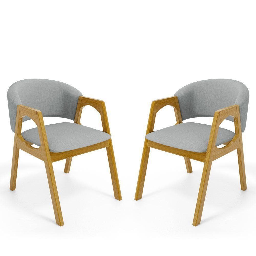 Kit Com 2 Cadeiras Agatha Madeira Maciça Estofada Para Mesa De Jantar Linho Cinza 407