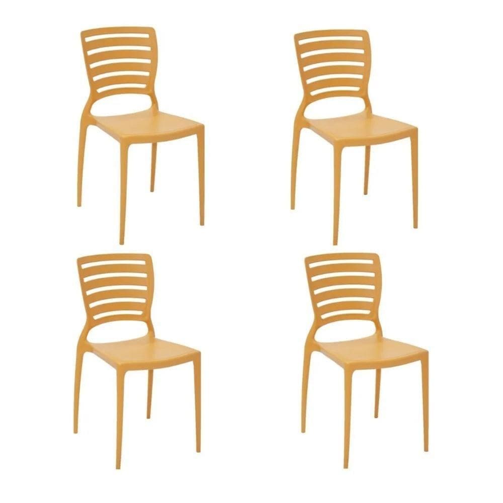 Kit 4 Cadeiras Sofia Laranja Tramontina Encosto Vazado Horizontal 92237/090