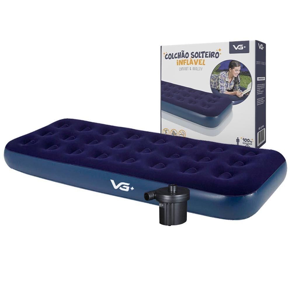 Colchão Solteiro Inflável + Bomba De Ar Elétrica 220v Vg Plus