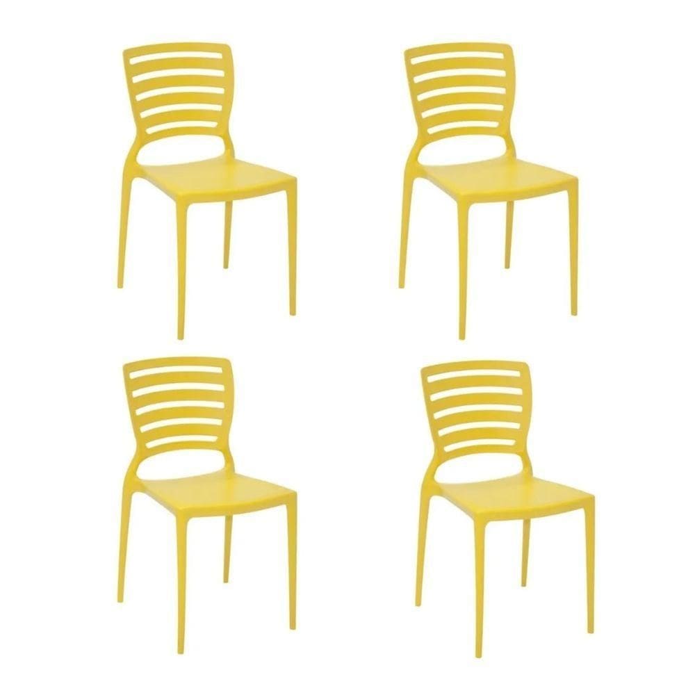 Kit 4 Cadeiras Sofia Amarela Tramontina Encosto Vazado Horizontal 92237/000