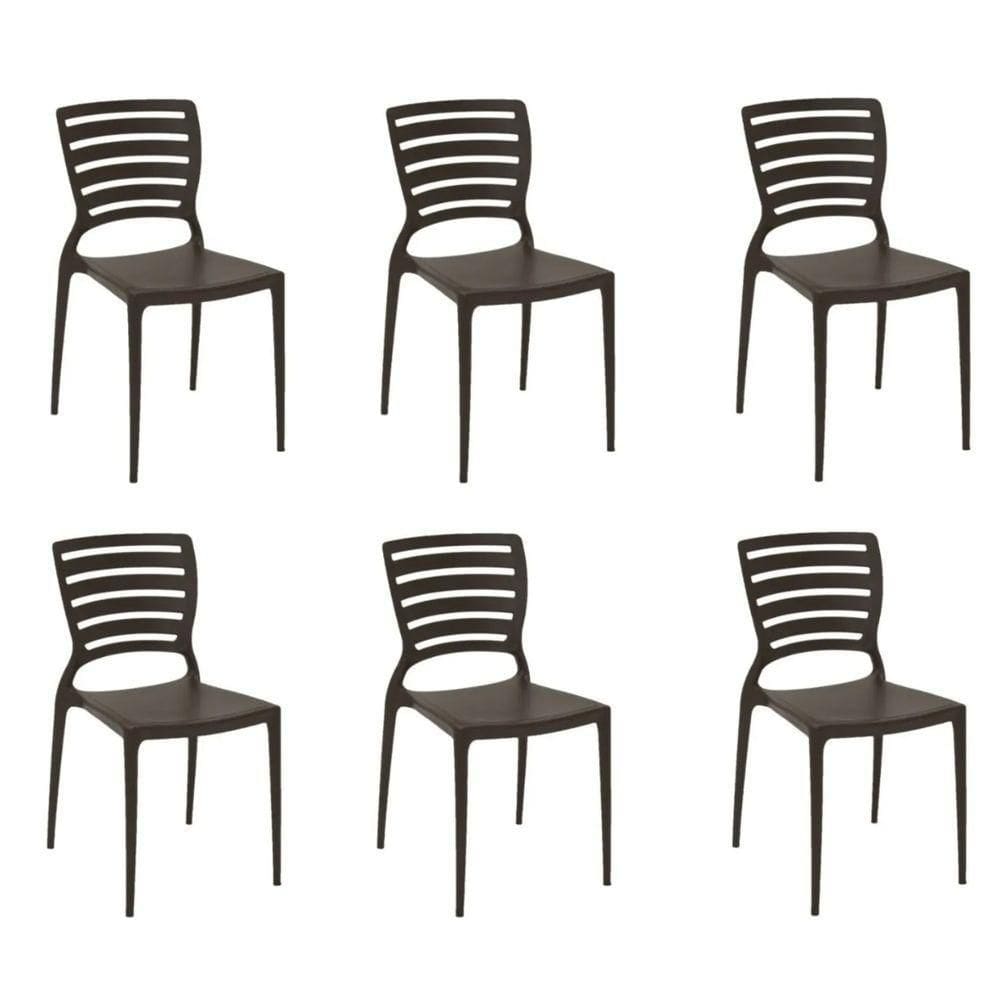 Kit 6 Cadeiras Sofia Marrom Tramontina Encosto Vazado Horizontal 92237/109
