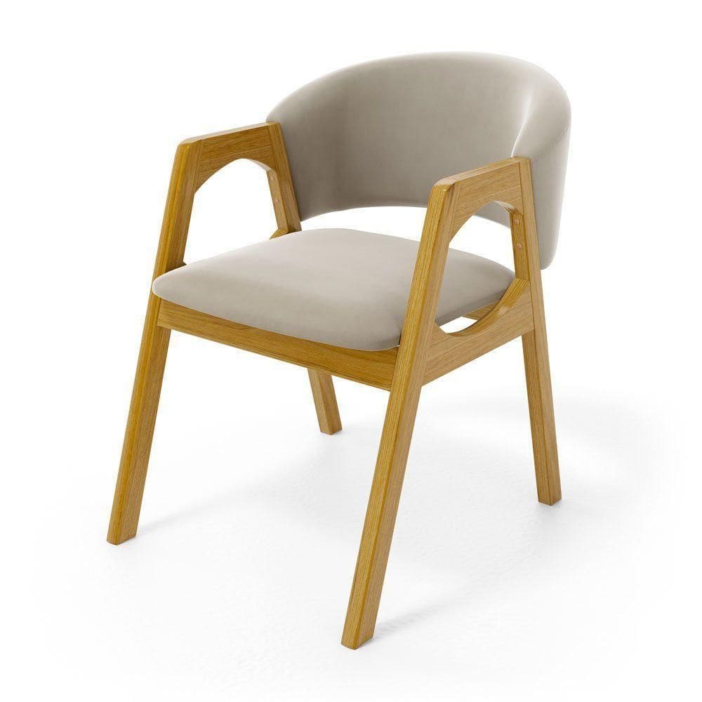 Cadeira Agatha Madeira Maciça Estofada Para Mesa De Jantar Veludo Bege 102