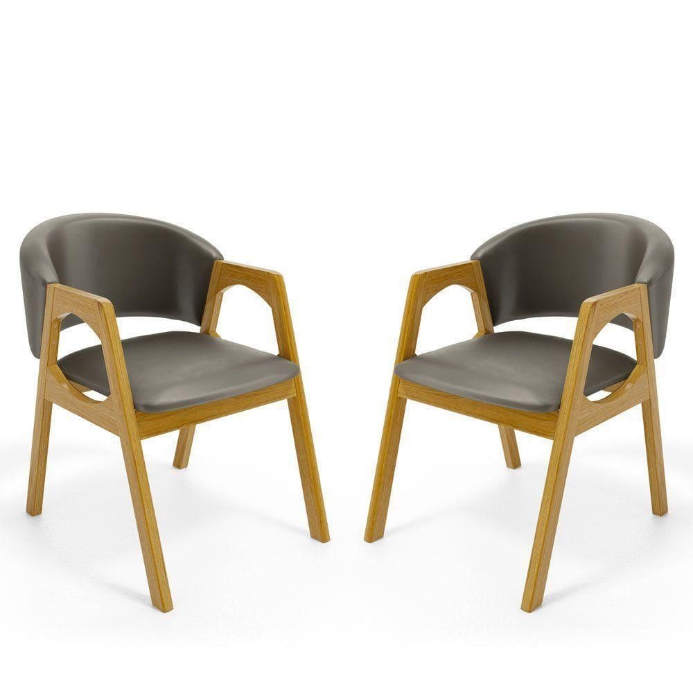 Kit Com 2 Cadeiras Agatha Madeira Maciça Estofada Para Mesa De Jantar Veludo Chumbo 109