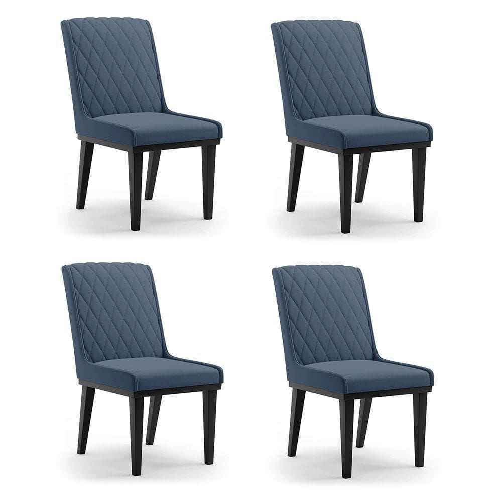 Cadeira Sala De Jantar Base Madeira Preto Kit 4 Sofia Suede Azul Marinho D03 - D`rossi Azul Marinho