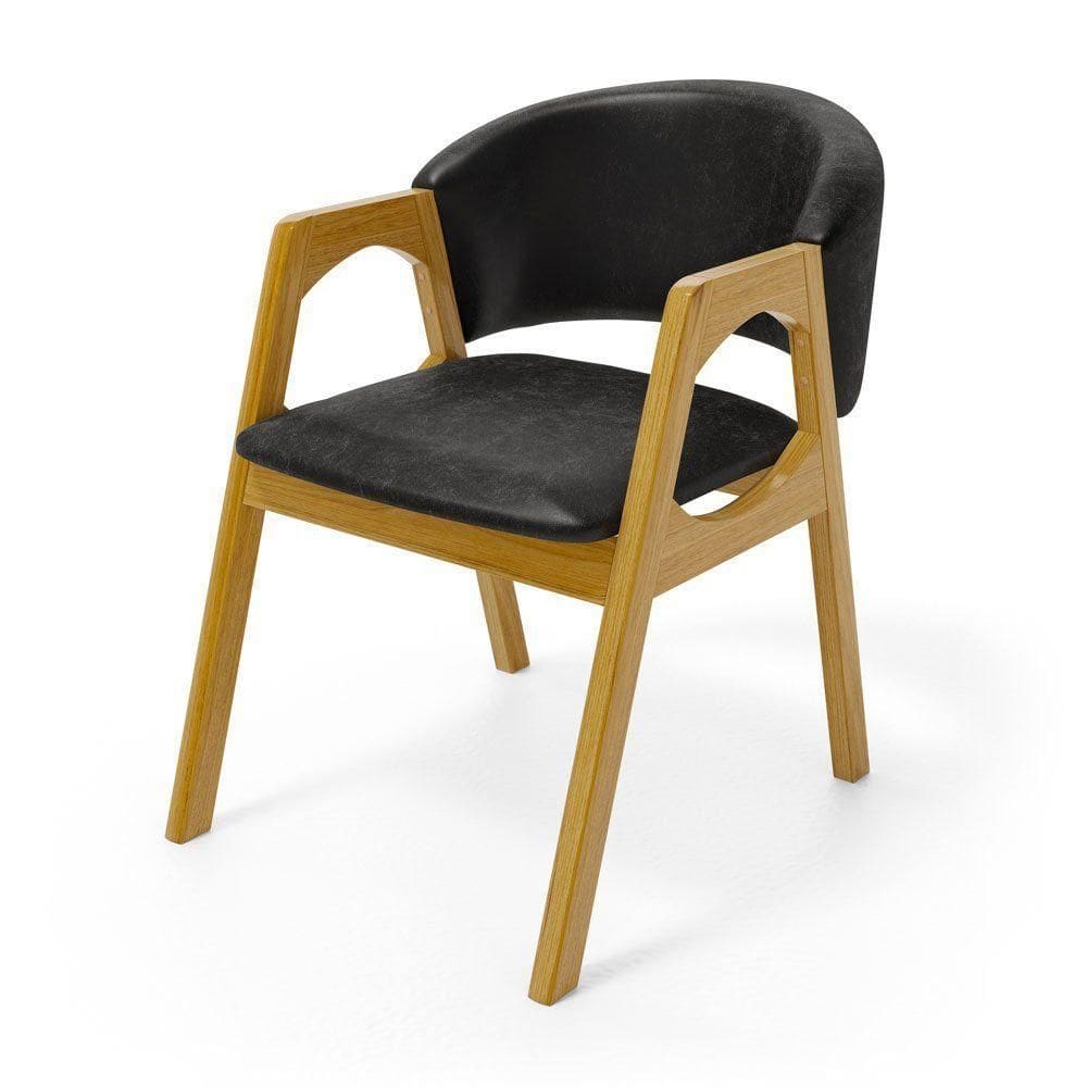 Cadeira Agatha Madeira Maciça Estofada Para Mesa De Jantar Courino Preto 503