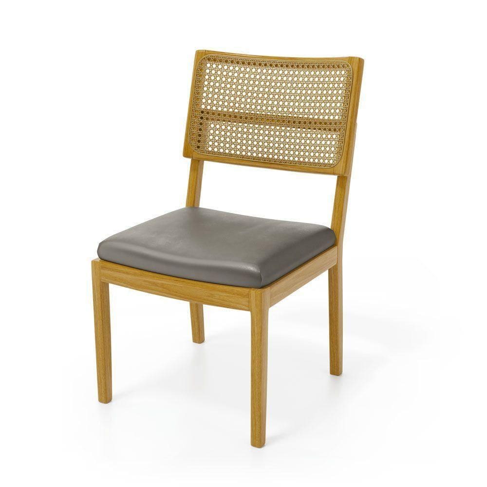 Cadeira Milena Madeira Maciça Assento Estofado Encosto De Tela Palha Sextavada Veludo Chumbo 109